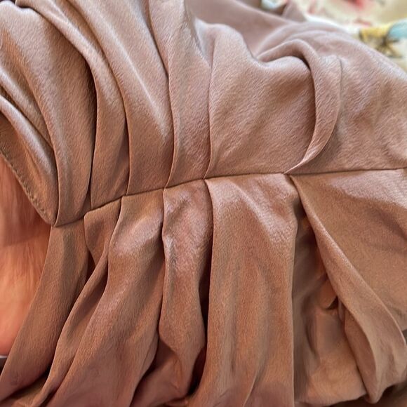 Vtg 70s/80s Jerri Sherman taupe pleated shoulder drape neck long sleeved blouse - Picture 11 of 11